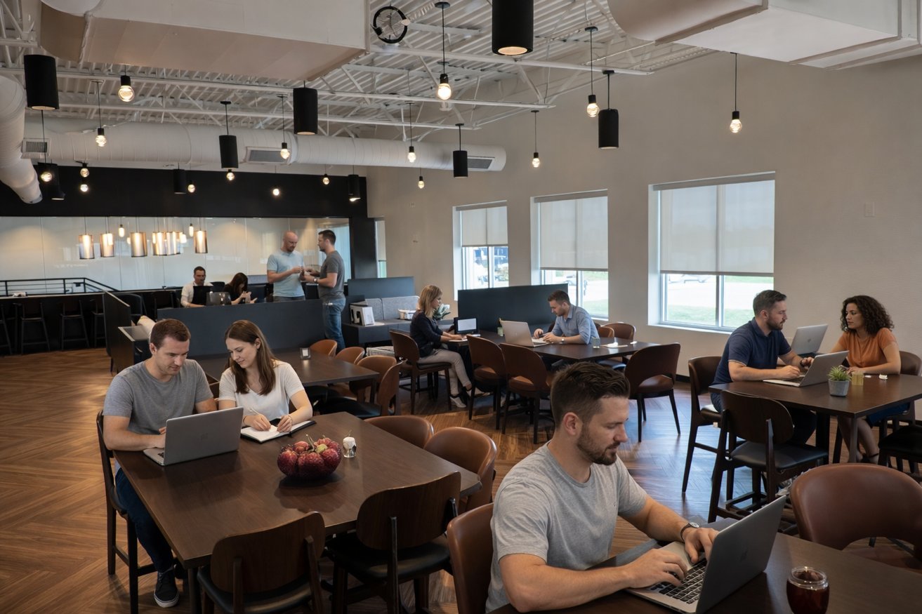 Co-Revel Lounge coworking area at Revelance