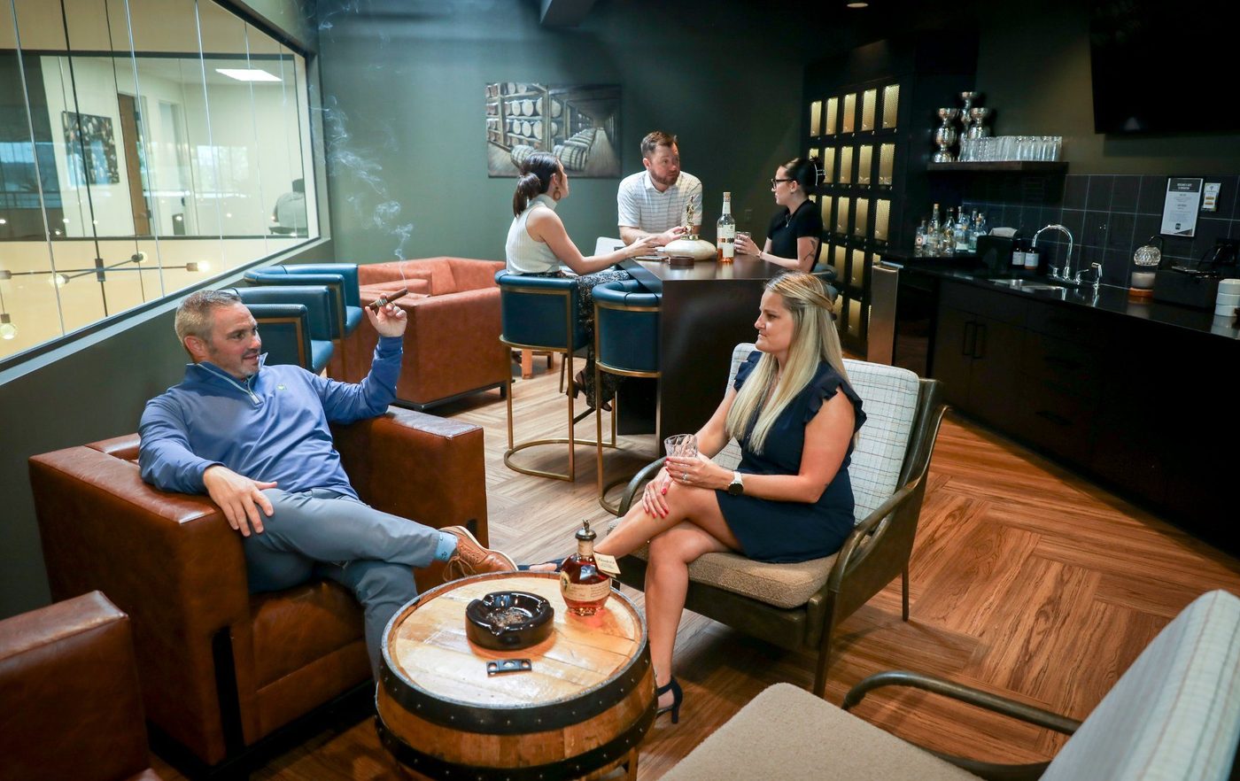 The C-Suite executive lounge at Revelance — private bourbon and cigar lounge in Mason Ohio
